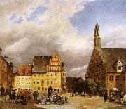 johannes brahms the market place zwickau, where schumann was born oil